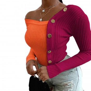  Elegant Knitted tops Long sleeve Cold Shoulder Women